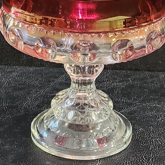 Indiana Glass/Tiffin Ruby Red King's Crown Thumbprint Glass Compote With Lid - Picture 10 of 10